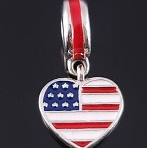 💯Auth Pandora US Heart Flag Charm with Red White and Blue Enamel Good Condition